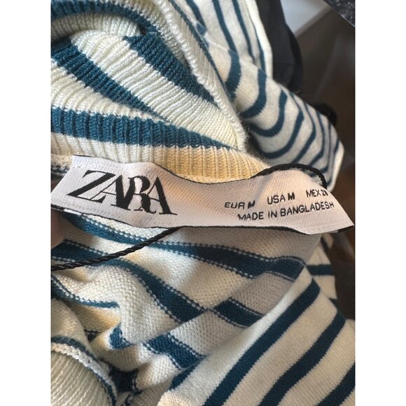 2/$30 ZARA Medium Striped Teal/Ivory Turtleneck Long Sleeve Sweater - Picture 4 of 12